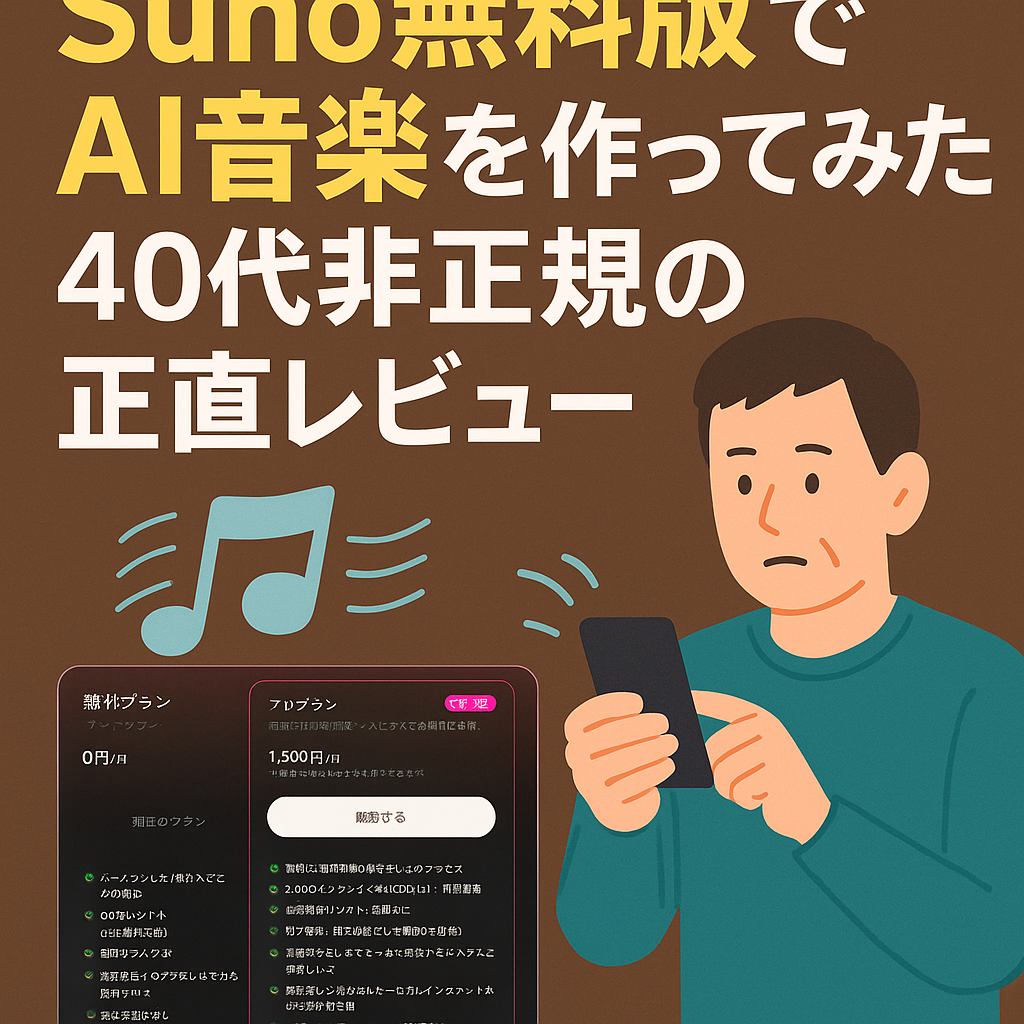 Suno無料版でAI音楽を作ってみた40代非正規の正直レビューの画像